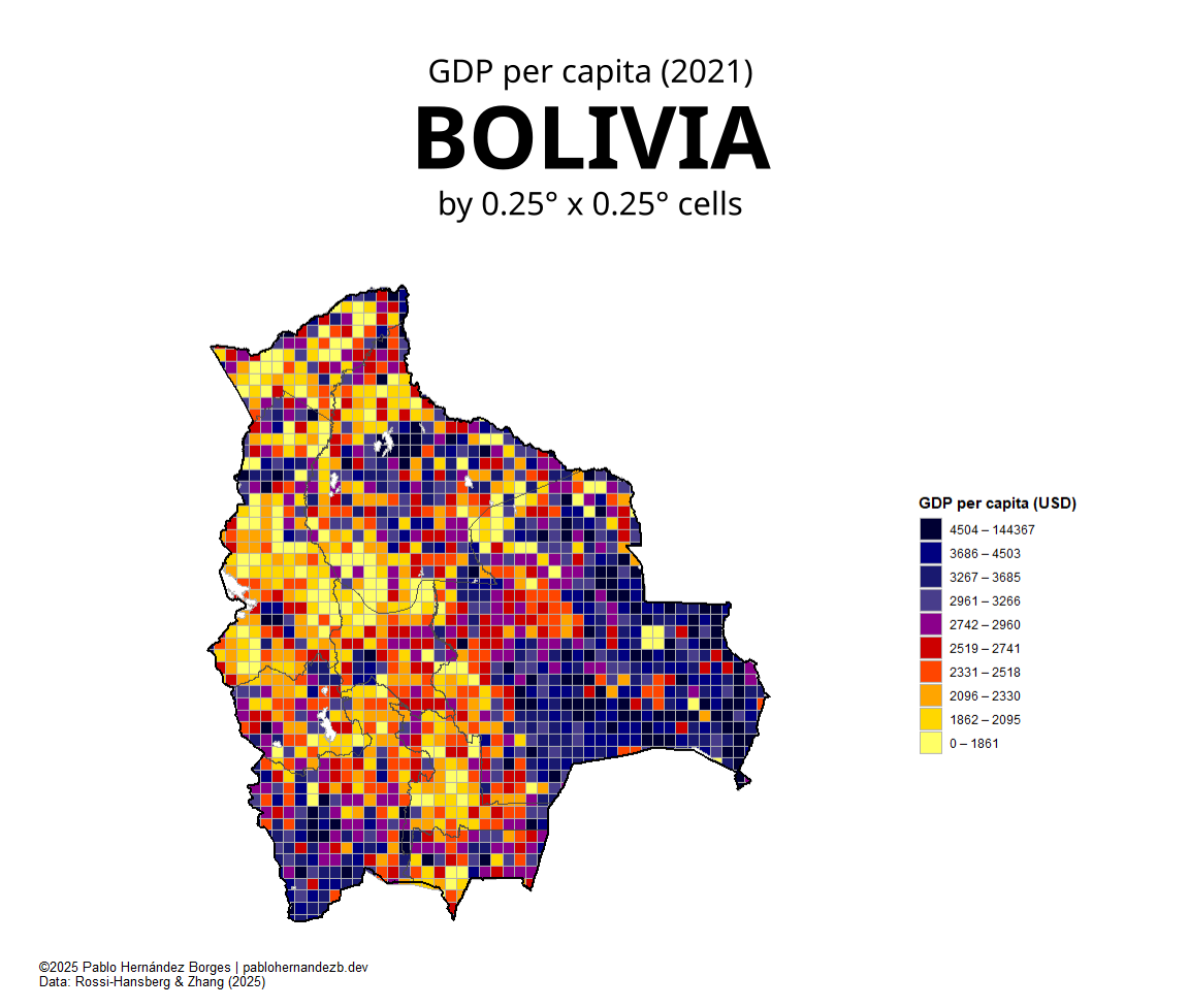 PabloHernandezB's tweet image. 🇧🇴 Bolivia's economy from above! 🛰

La Paz and Santa Cruz shine bright 💡 while the Andes and Amazon stay calm 🌄🌿

Fun fact: Bolivia has the world’s largest salt flat, Salar de Uyuni — it even reflects satellites 👀✨

#DataVisualization📊
#EconomicMap🗺