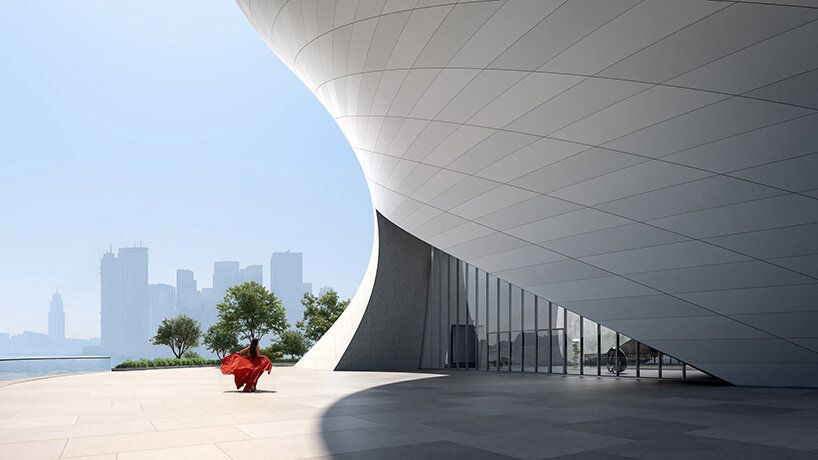 designboom's tweet photo. tadao ando plans monolithic museum of curving concrete to float over dubai ☁️ https://t.co/p2TL06spej https://t.co/e2ZQlAC1ZO