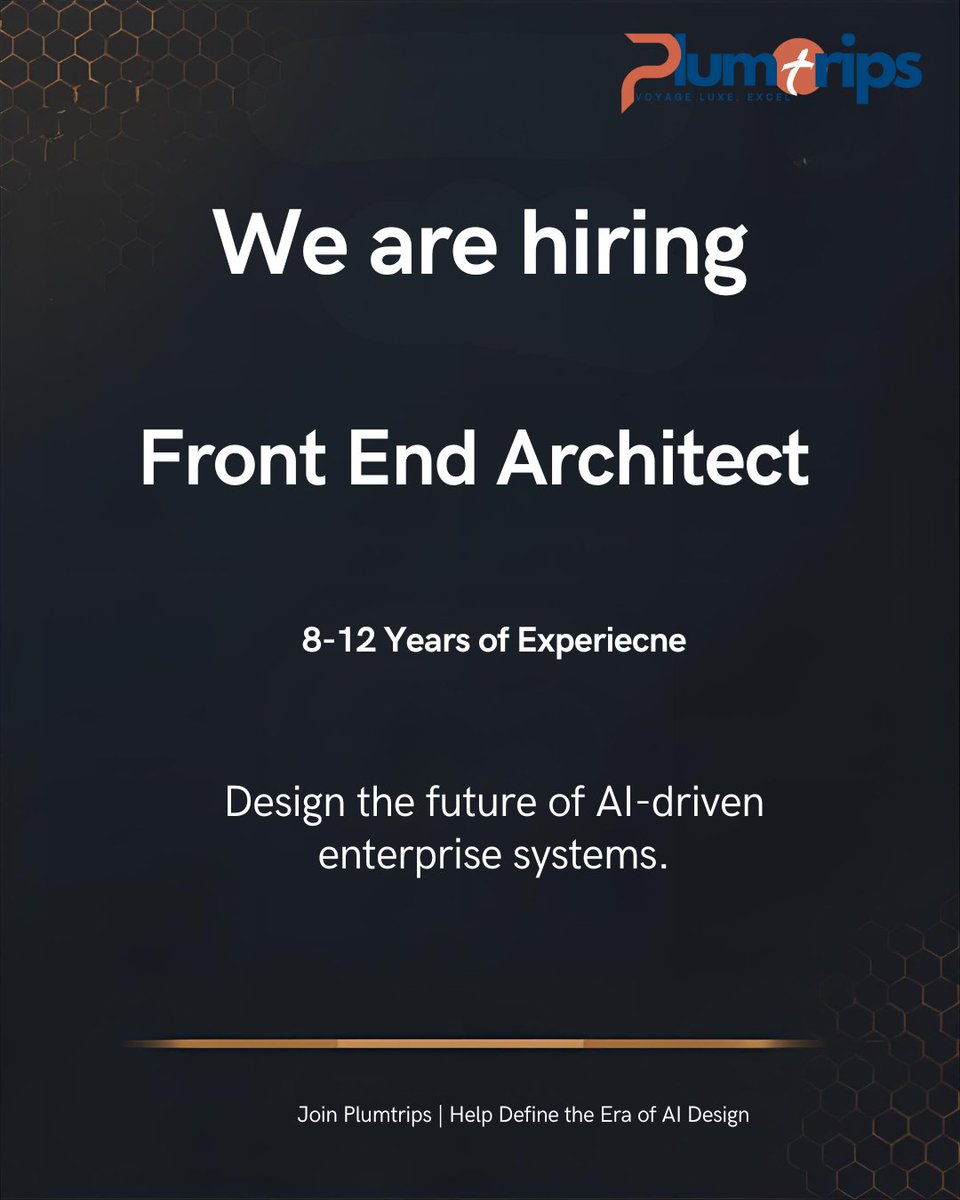 plumtrips's tweet image. 🚀 We’re hiring a Frontend Architect at Plumtrips
🔧 React, TypeScript, Microfrontends
🤖 AI-driven UX &amp;amp; copilots
👥 Leadership + architecture vision
If building AI-augmented interfaces excites you → DM us!
#FrontendArchitect #AIUX #ReactJS #TechHiring #Plumtrips #BangaloreJobs