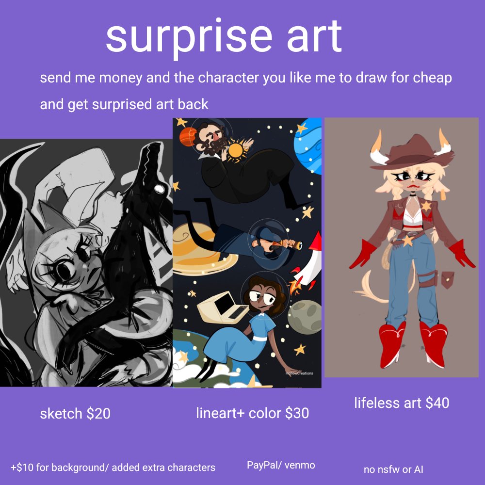 hollowcreation_'s tweet image. Hey everyone im really short on cash I have to by stuff for a up coming class assignment and a creadit card payment so im opening commission for a short time if interested dm me.  #Commission #commissionsopen