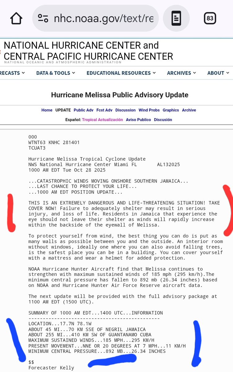 nottmpm's tweet photo. Pray for Jamaica 🇯🇲 , hurricane Melissa over of the worst hurricanes ever recorded now approaching. @NHC_Atlantic update attached. https://t.co/Ef9y6SWjIw