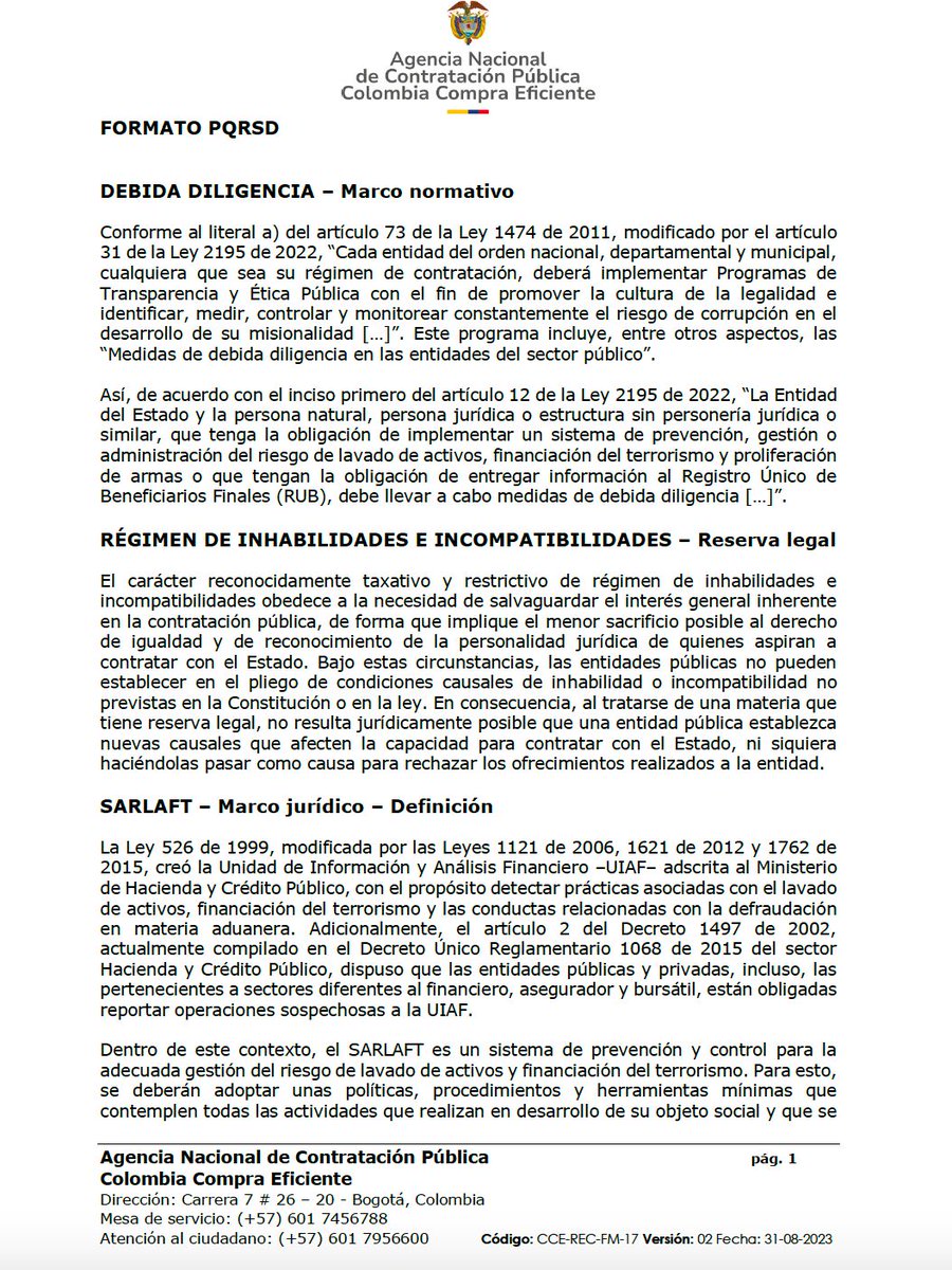 🌎A propósito del tema que es tendencia, ¿constituye inhabilidad para contratar con el estado estar inscrito en la Lista Clinton (OFAC)?

Colombia Compra: No. Inhabilidades son de interpretación restrictiva

Descarga aquí👇
buff.ly/dQiDlva