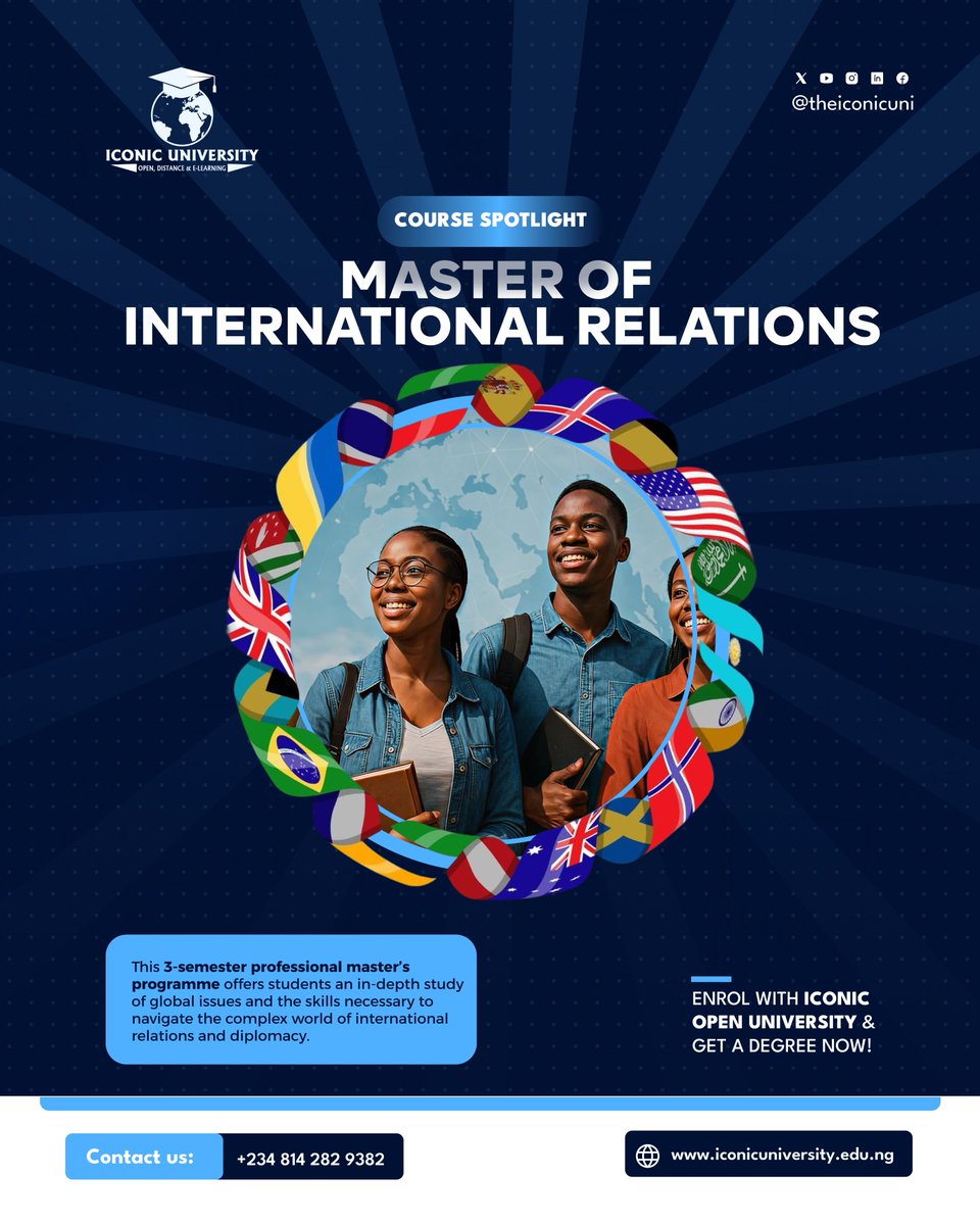 TheIconicUni's tweet image. Your passport to global impact starts here. ✈️

Earn your Master of International Relations from Iconic Open University and gain the expertise to shape diplomacy, policy, and global change.

#InternationalRelations #IconicUniversity #FlexibleLearning