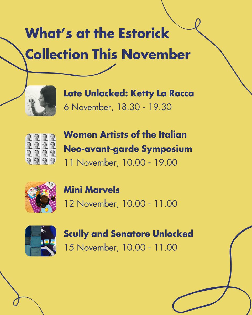 Estorick's tweet image. Discover our programme of events for November! We have something for all ages.

Head to our website (link in bio) to learn more and book your tickets before we sell out.

#EstorickCollection #MuseumEvents #ArtEvents