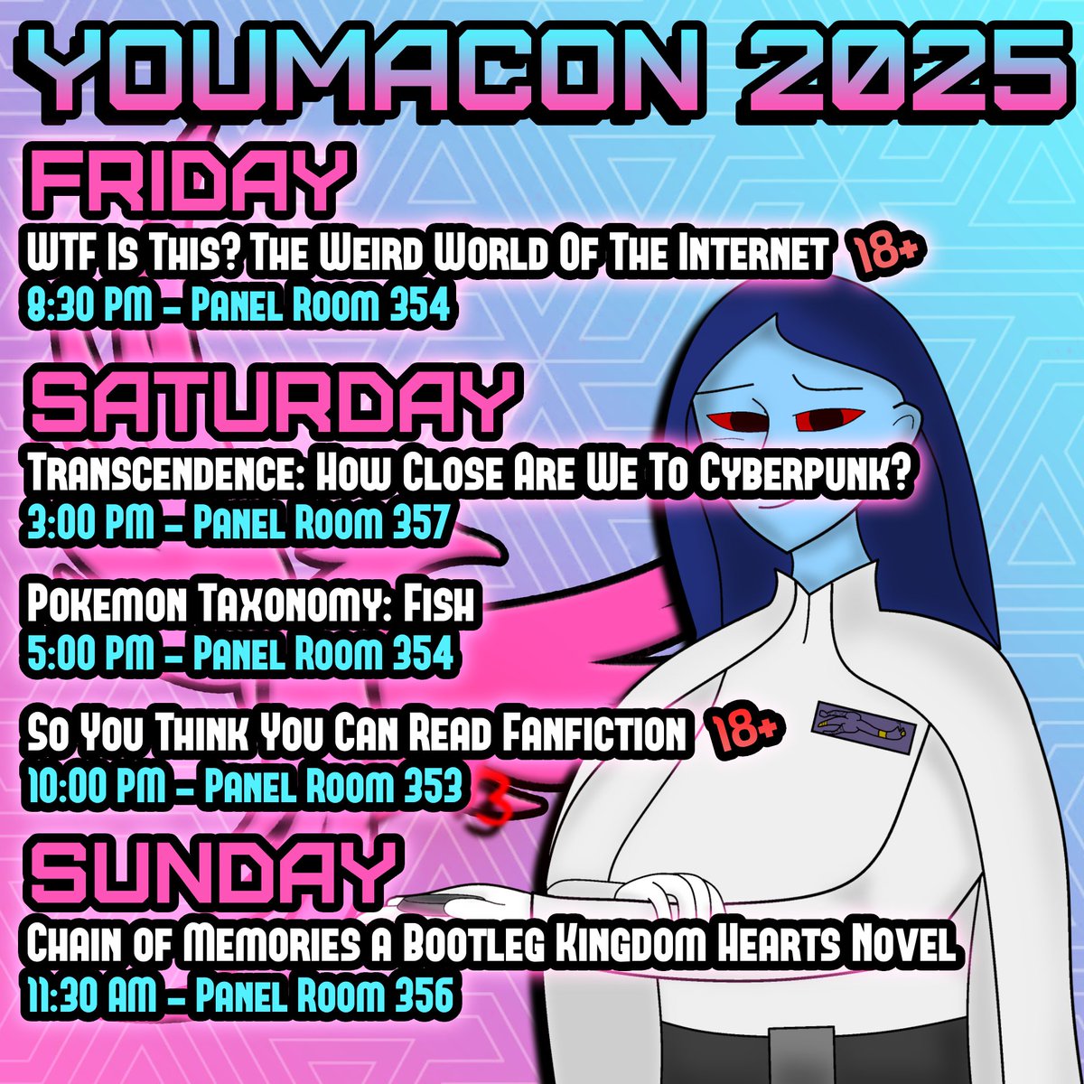 SYTYCFanon's tweet photo. What's up everyone! We're back for our fifth year at Youmacon! We're bringing our classic 18+ lineup along with some brand new Bio panels. And for those who may have seen the Chain of Memories panel way back when, we've got a new version of that as well. https://t.co/2e6htb6BGi