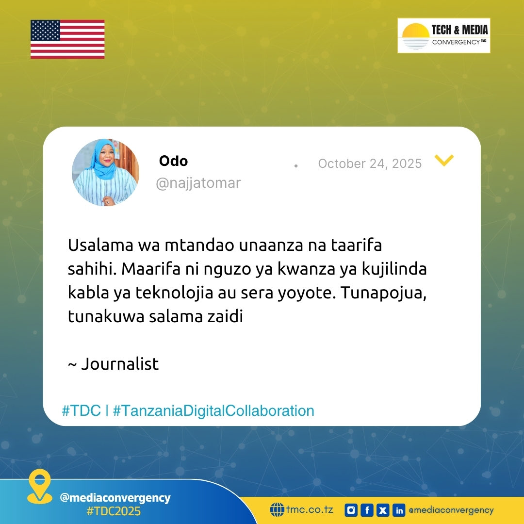 Najjat Omar, Journalist, emphasizes that the media’s role extends beyond reporting by educating the public on how to stay safe online, accurate information becomes protection, and when we inform people, we empower them.

Listen more here 🔗 x.com/mediaconvergec…

#TDC