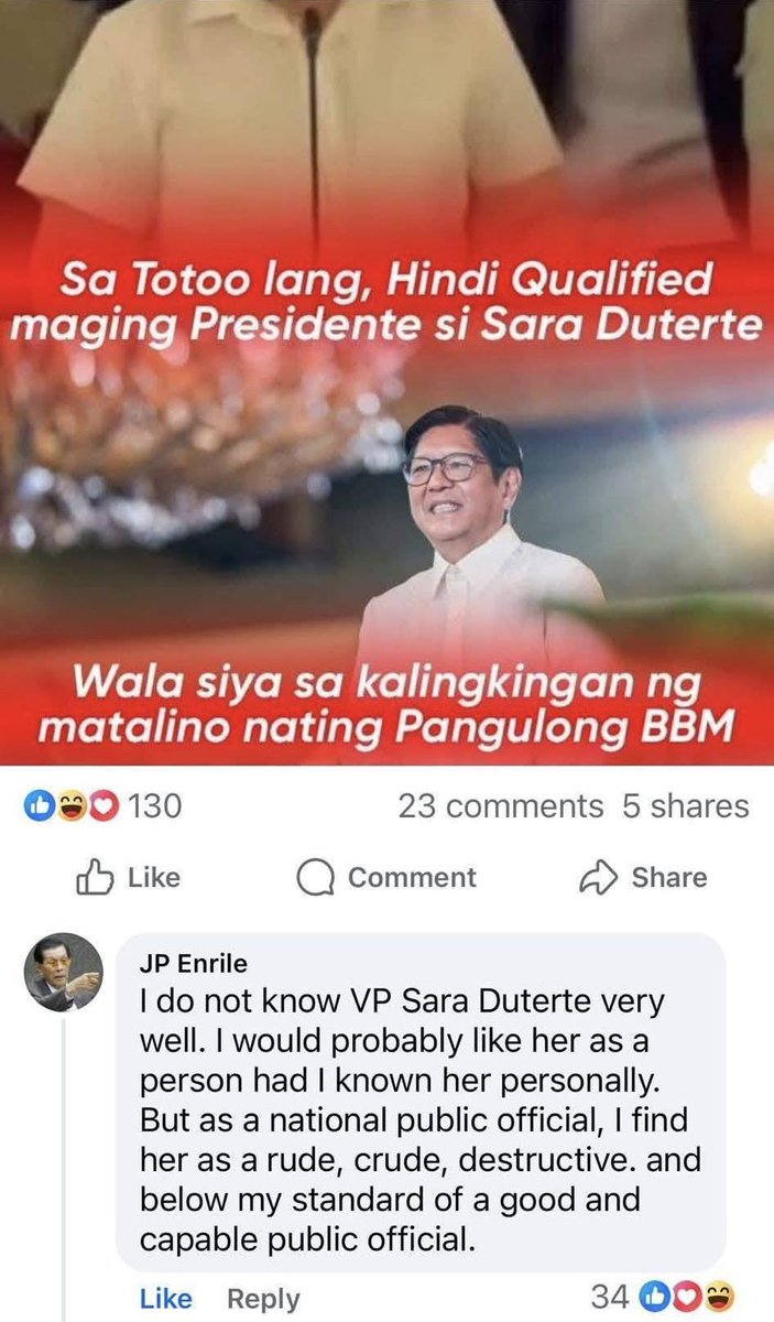 CheekyLady1027's tweet photo. JPE: " Sara is rude, crude, destructive, and below my standard of a good and capable public official."

In Tagalog, BASTOS, MAPANIRA, at BOBO si Sara 😂 https://t.co/CC2XOepLEI