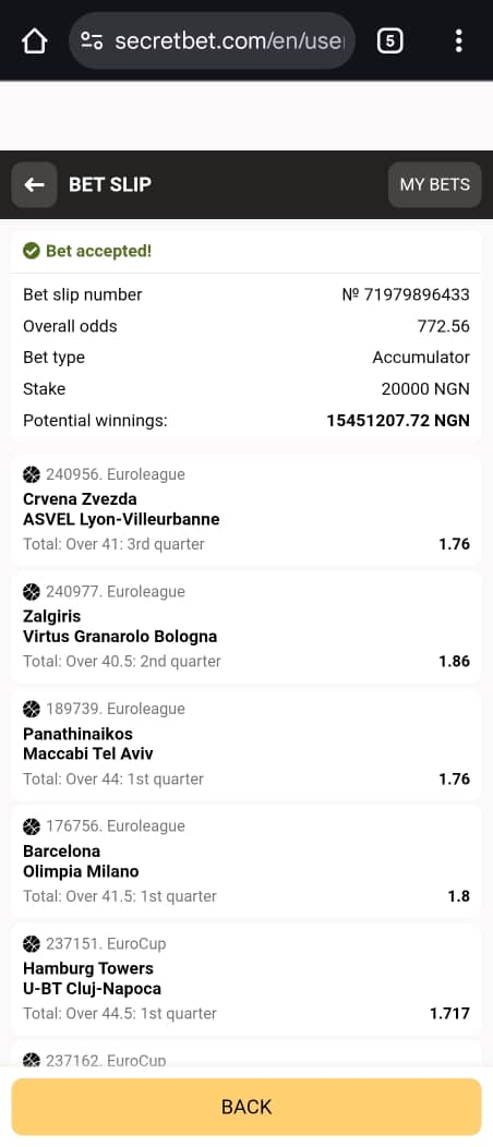 BB QUARTER OVERS✅

800 ODDS  ON SECRETBET

REGISTER WITH MY LINK TO HAVE ACCESS TO MY CODE 👇👇👇

PROMOCODE: BETGAINS1
LINK : bit.ly/3Hkvdg6

BOOKING CODE: 4QPUU

EDIT 👉 t.me/BETGAINS11

100% WELCOME BONUS ON YOUR FIRST DEPOSIT 💼💰💰💶💵