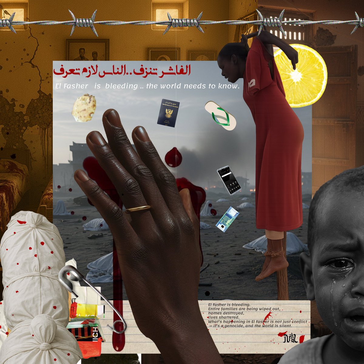 ما يحدث في الفاشر يفوق الكارثي
الناس تُباد بلا رحمة، والمدينة تنزف بصمت والعالم ساكت.
البيموتوا ديل ما أرقام بس
أُسر كاملة أُبيدت، وأطفال فقدوا كل شيء.
#أنقذوا_الفاشر #الفاشر_تحت_الحصار #مجزرة_الفاشر
#KeepEyesOnAlfashir #SaveAlFashir #AlFashir_Under_Attack #AlFashir_is_starving