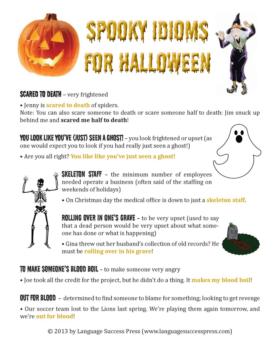 LanguageSuccess's tweet image. Useful #English - Get in the spirit of #Halloween2025! 🎃 Our new Spooky Idioms for Halloween mini-poster will give your English a frightfully fun boost — scared to death, you look like you’ve seen a ghost, and more! 👻