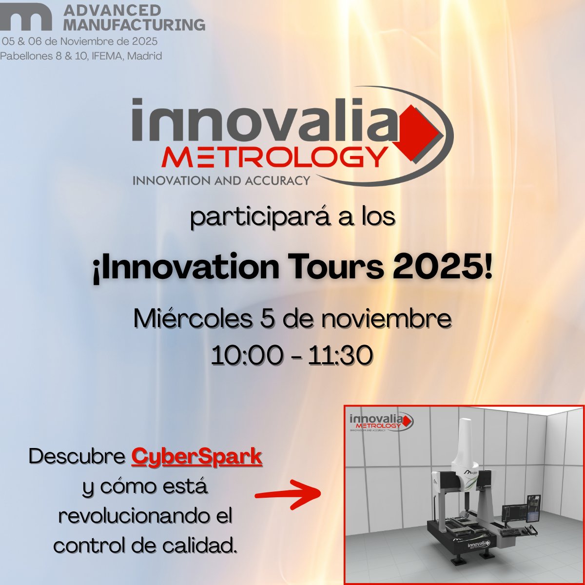 Nos vemos en Advanced Manufacturing ES 🦾

El 5 de noviembre (10:00–11:30) únete al Innovation Tour de Industria Conectada y Robótica y descubre CyberSpark, la CMM inteligente que lleva el control de calidad a la línea de producción.

Inscríbete aquí: lnkd.in/d_Td9wBp