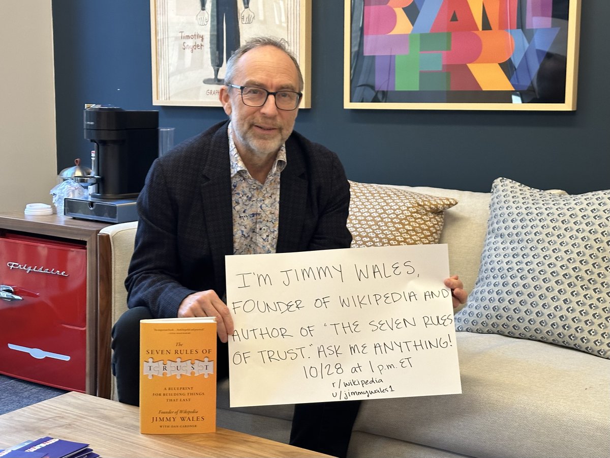 CrownPublishing's tweet image. Founder of Wikipedia and author of THE SEVEN RULES OF TRUST Jimmy Wales will be hosting a Reddit AMA today at 1 pm ET!

Join in at the link and ask your questions!

reddit.com/r/wikipedia/?r…