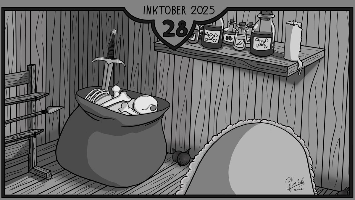 Oh nein 😦 Tag 28 vom #inktober #inktober2025 #inktoberday28 #inktober2025day28skeletal #inktober2025onion #art #artwork #artist #drawing #draw #paint #painting #digitalart #digitaldrawing #digitalartwork #digitalartist #comic #comicbookart #comics