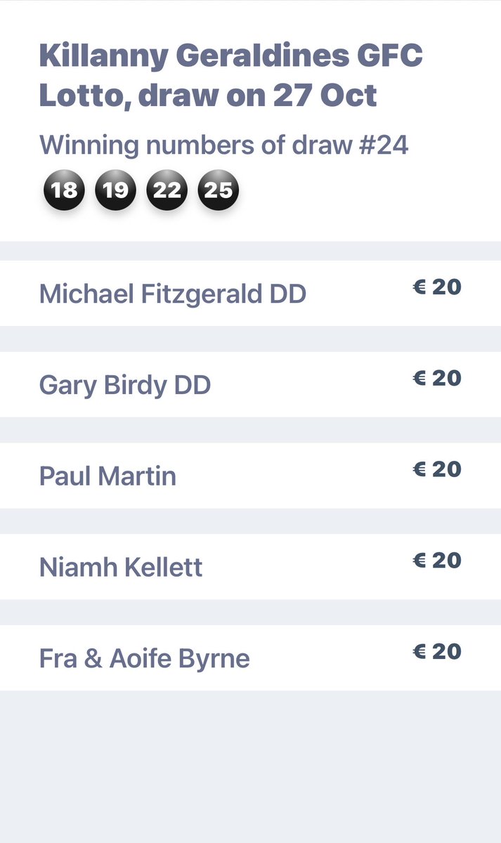 This week’s lotto results and prize winners....No Jackpot winner!  
Next week’s Jackpot is €4,700
Play now on our new Club App!
Thanks for your support!
🔴⚫️ #KyGFC