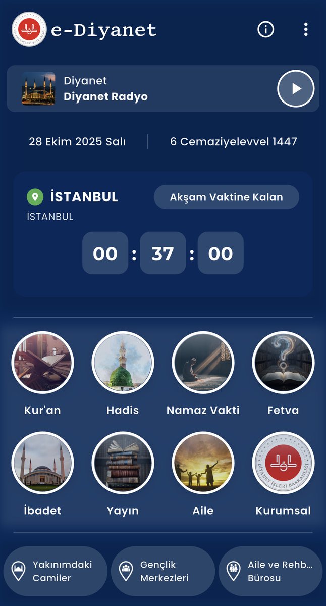 Diyanet İşleri Başkanlığı’nın yeni uygulaması e-Diyanet’i telefonlarınıza indirebilirsiniz. 

Artık Kuran-ı Kerim, namaz vakitleri, Diyanet radyoları ile yayınları, hadisler,  fetvalar, camiler ve diğer tüm içerikler tek bir uygulamada.  
<a href="/diyanetbasin/">Diyanet</a> <a href="/DiyanetDijital/">Diyanet Dijital</a>
