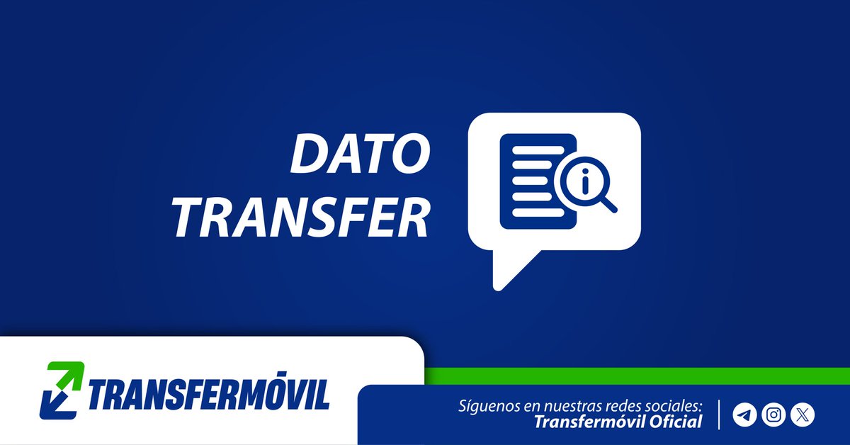 #DatoTransfer 🔍
Si posees un plan activo con DATOS/SMS/MIN y compras nuevos planes con Transfermóvil, se acumulan los recursos del mismo tipo y su vigencia se extiende.

Ej: Al comprar un plan de VOZ, se suman y extienden los MIN, pero los DATOS y SMS mantienen su vigencia. 👀