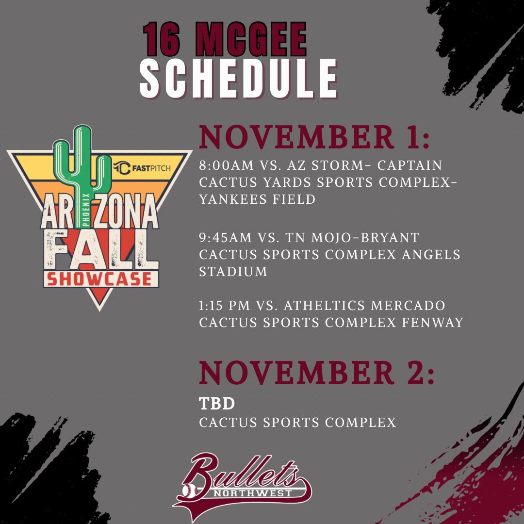 NWBulletsSB's tweet photo. Off to the desert for 18 Q/N and 16 McGee this weekend!🌵🥎🏜️ Go Bullets! https://t.co/1n8SWpCBTK