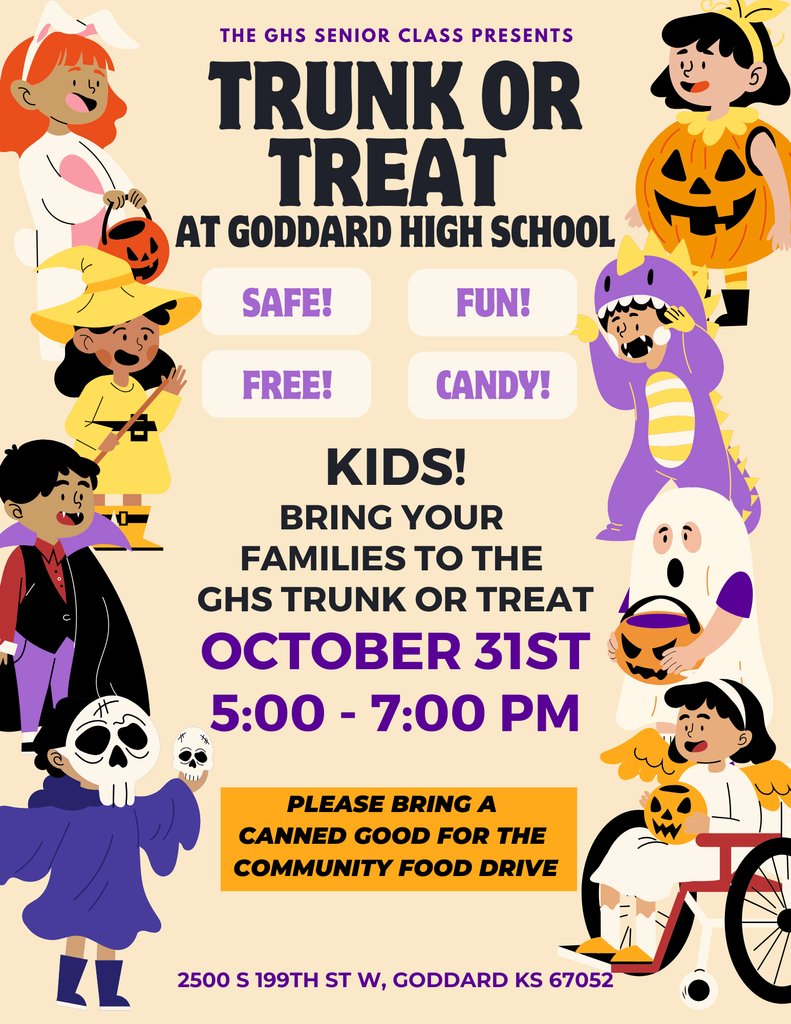 Come enjoy Trunk or Treat at GHS!  Sponsored by the GHS Senior Class!
