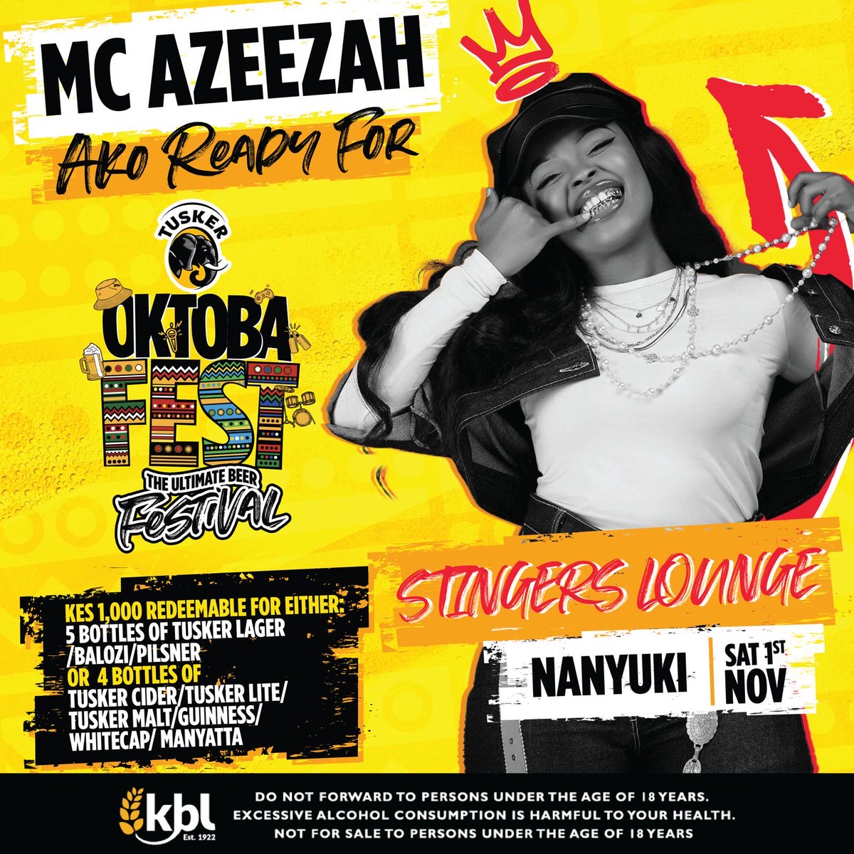 Silvakidole's tweet image. Nyanyuki Tayari!
It’s about to go down this Saturday, Nov 1st at Stingers Lounge, Gates open 4PM.

Spend Ksh 1,000 and get 5 bottles of Tusker Lager/ Balozi / Plisner  or 4 bottles of Tusker Cider, Malt, Light, Guinness, Whitecap or Manyatta.

#Oktobafest2025 #HowWeDo