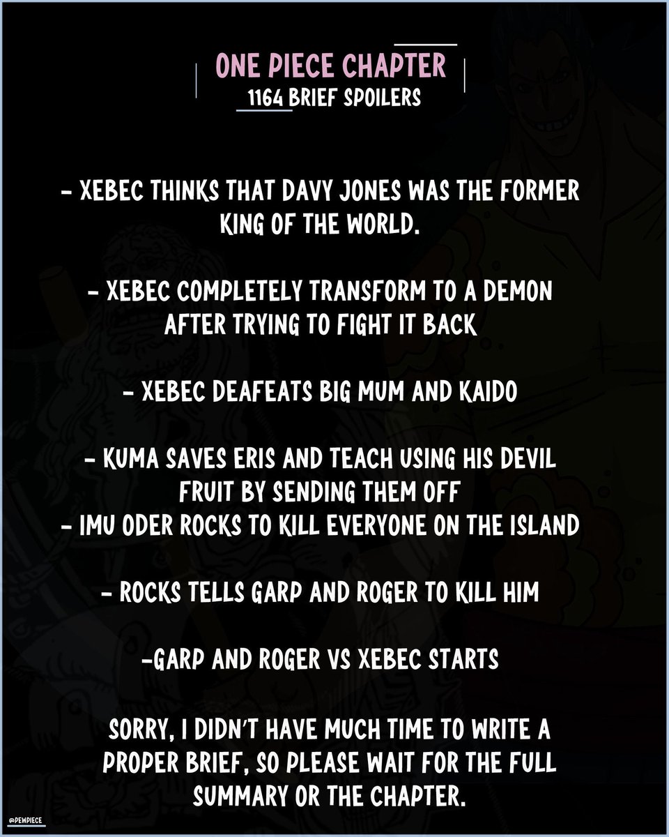 boofywock's tweet photo. #ONEPIECE1164 

Brief Summary https://t.co/5CjeY2kP6E