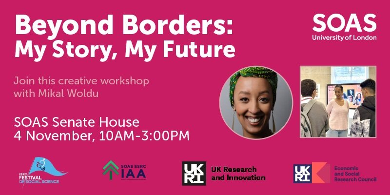 Sharing another #esrcfestival event ahead of next week: BEYOND BORDERS: My Story, My Future, a creative workshop for 15–17s on identity, belonging &amp; resilience. 4 Nov 2025, 11:30–12:30, SOAS Senate House (invite-only). Info: festivalofsocialscience.com/events/beyond-…