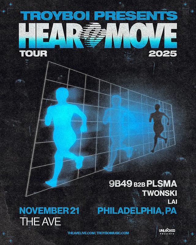 .<a href="/TroyBoiMusic/">TroyBoi</a> IS BRINGING THE BASS <a href="/TheAvePHL/">The Ave Live</a> ON FRIDAY NOVEMBER 21ST FOR HIS HEAR2MOVE TOUR 2025 ALONG WITH <a href="/9B49_ETH/">Nine Before Nine 🤠</a> B2B <a href="/plsmamusic/">PLSMA Network</a> , TWONSKI, &amp; LAI

TABLES ARE SOLD OUT!!!!

CLICK HERE FOR TICKETS:
tixr.com/groups/unlocke…

21+ TO ENTER!!!