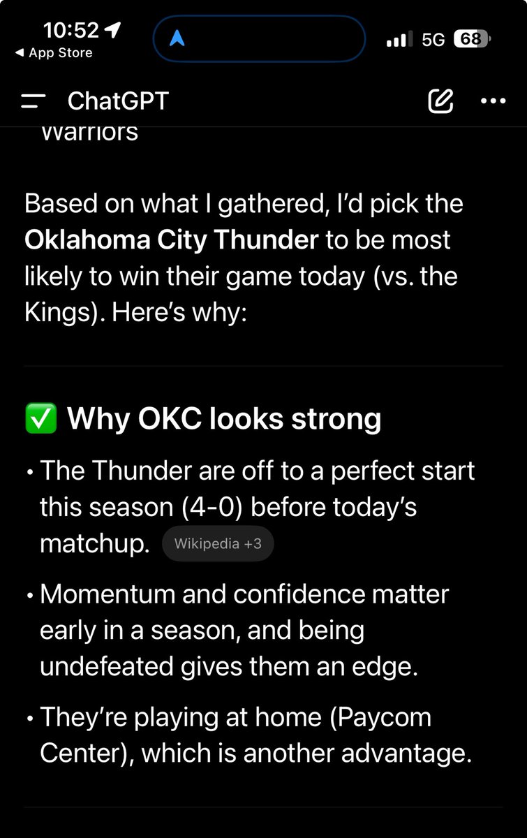 ideaserum's tweet photo. ChatGPT is taking the Thunder.  @grok who do you like best to win from tonight’s 5 game slate in the NBA? https://t.co/taYpyk4DWs