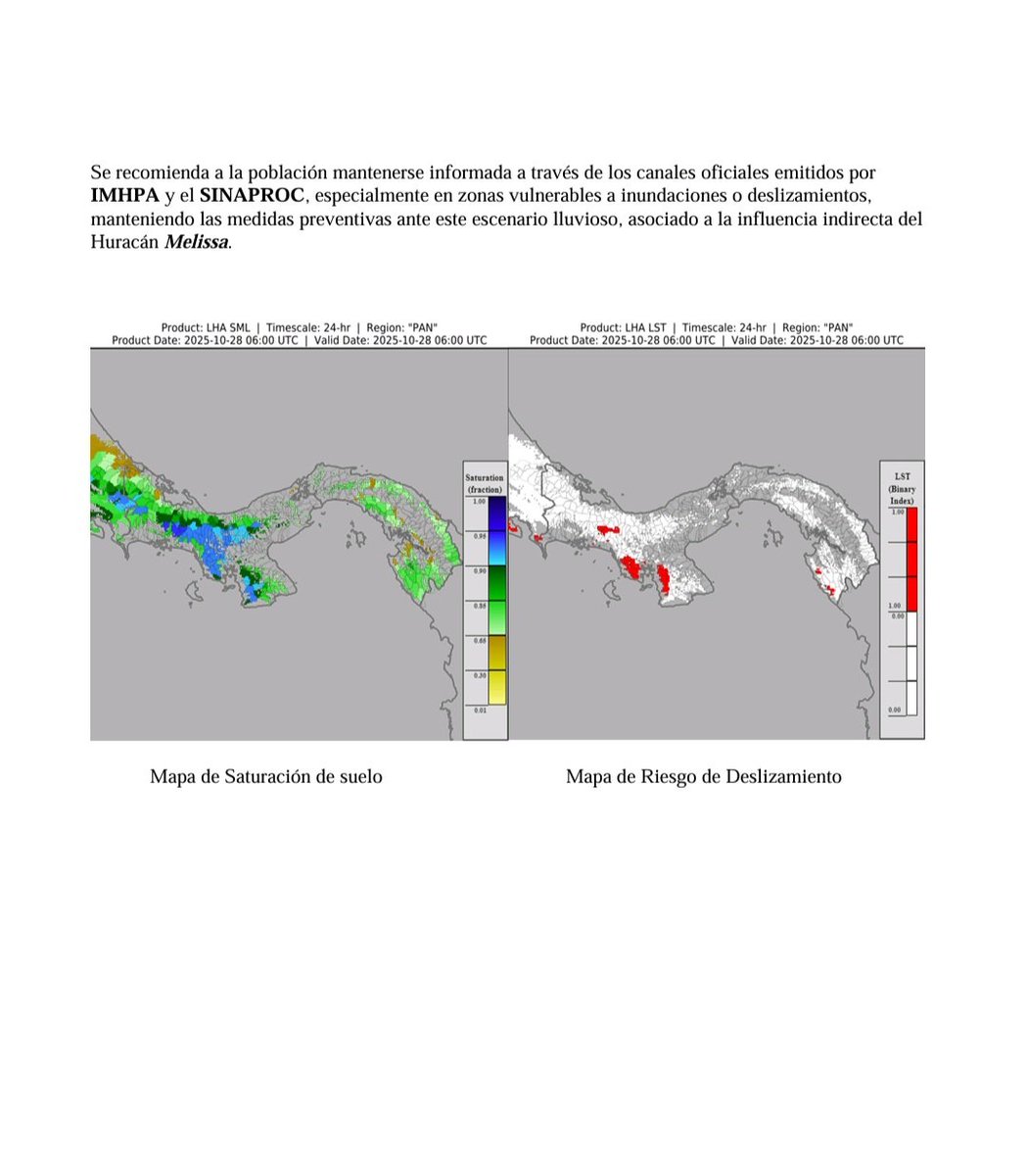 📣 Boletín Informativo #4 
Actualización de la Evolución del Huracán Melissa 

Para más información visita imhpa.gob.pa