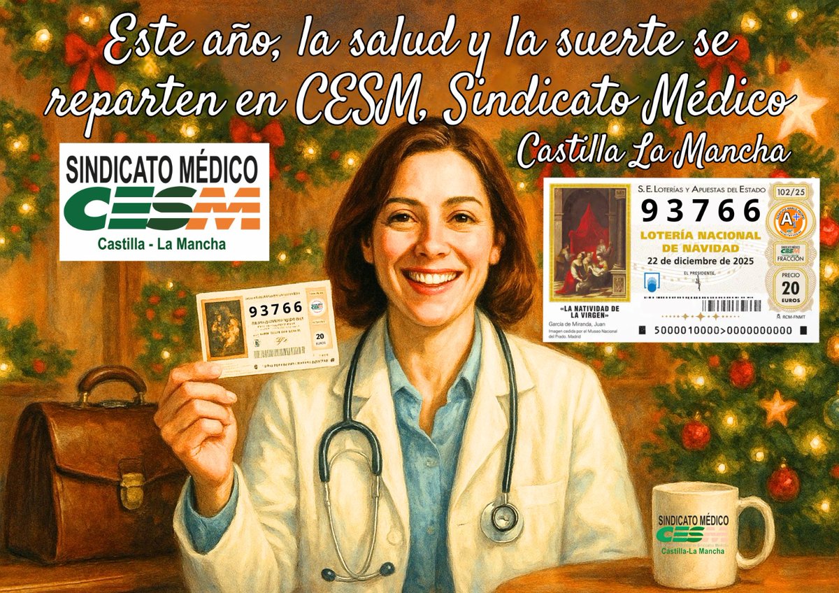 cesmclm's tweet image. ❇️ ¡La suerte también lleva bata blanca🥼! 
🎅🏼🦃🎄✨🌟🎁
Este año en @cesmclm repartimos salud , ilusión y el gordo de Navidad 😉 🍀💚
#LoteríaDeNavidad 
#EstatutoPropio 🩺 #CarreraProfesionalSescamYa