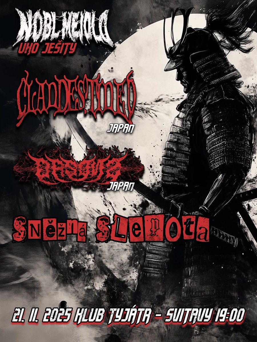 CLANDESTINED666's tweet image. Jasons &amp;amp; Clandestined EU Tour 2025  metaleros de Japon, son la formula de estas dos bandas procedente de lo mas profundo de la escena underground de Nagoya!
Nov21 Czech Republic - Klub Tyjatr
22 Basque Country - Bonberenea Sutan Gaztetxea 
23 Basque Country - Amaraun Arte Fabrika