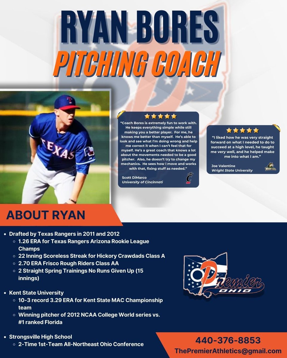 premierath's tweet image. ⚡ Former Texas Rangers pitcher + Kent State ace. Ryan develops pitchers with power, precision &amp;amp; confidence.

esoftplanner.com/v3/planner/log…

#BaseballPitching #PitchingLessons #CLEBaseball #PremierOhio #VelocityTraining