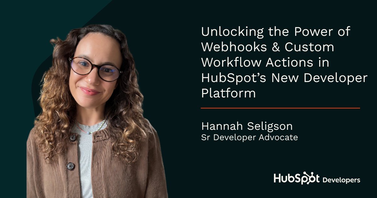 HubSpotDev's tweet image. 💡 Webhooks &amp;amp; custom workflow actions unlock new levels on the @HubSpot Developer Platform.

@TechWithHannah breaks down how to extend automations, call custom APIs &amp;amp; connect workflows with the structure and control of a modern, file-based framework. 

➡️ bit.ly/49kh2Di