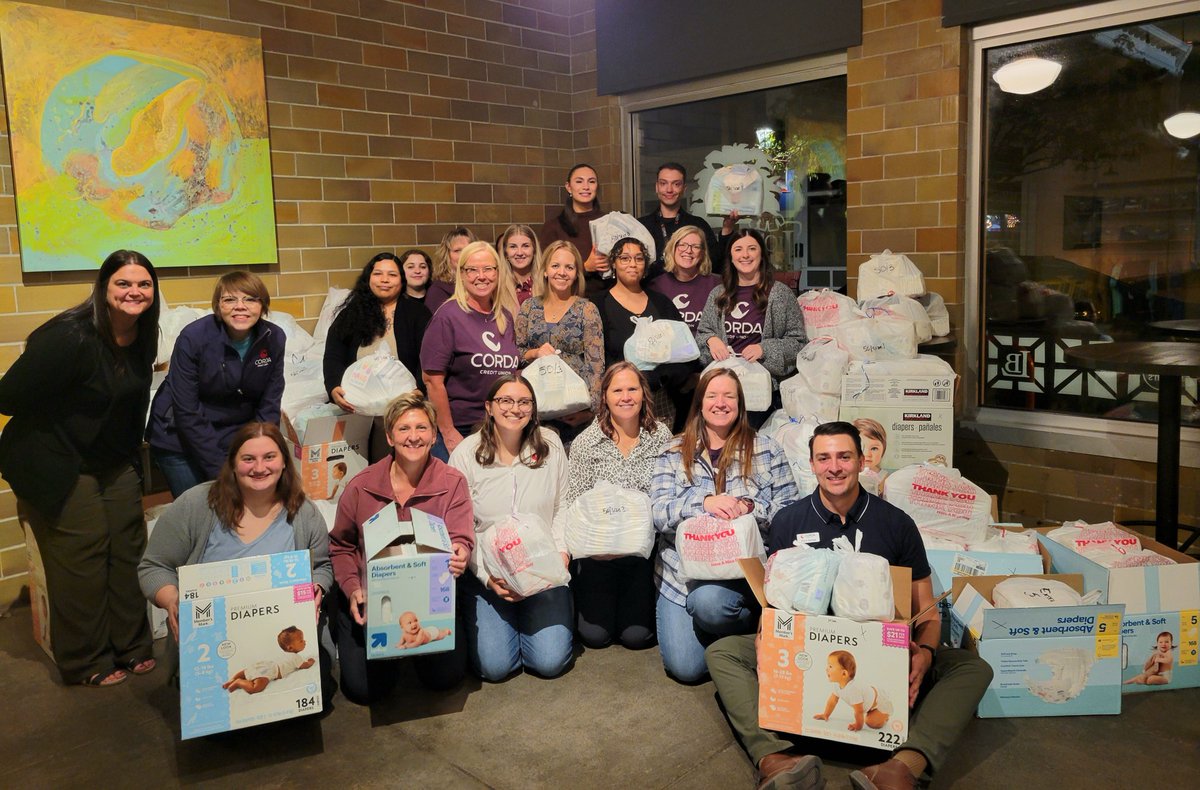 Corda employees collected over 8,000 diapers for the <a href="/eiDiaperBank/">Eastern Iowa Diaper Bank</a> and helped repackage them at <a href="/LionBridgeBrew/">Lion Bridge Brewing</a> to support families right here in our community!