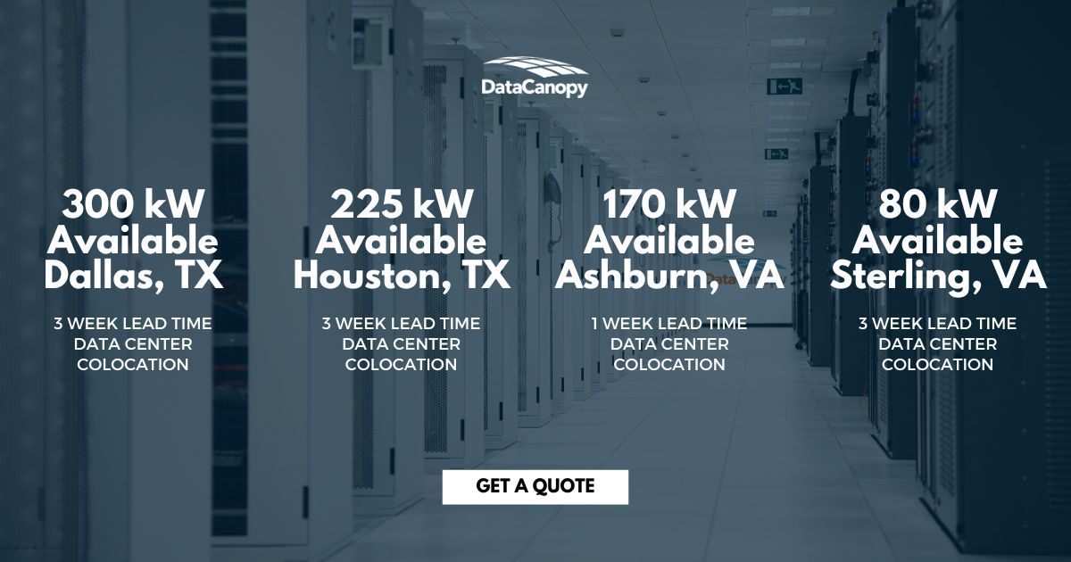 datacanopy's tweet image. Power and space are moving fast — but we’ve got availability ready for your clients.
✅ Dallas, TX – 300 kW
✅ Houston, TX – 225 kW
✅ Ashburn, VA – 170 kW (1-week lead time!)
✅ Sterling, VA – 80 kW

📍 3kW minimum.
👉 buff.ly/LrMChi9 

#DataCanopy