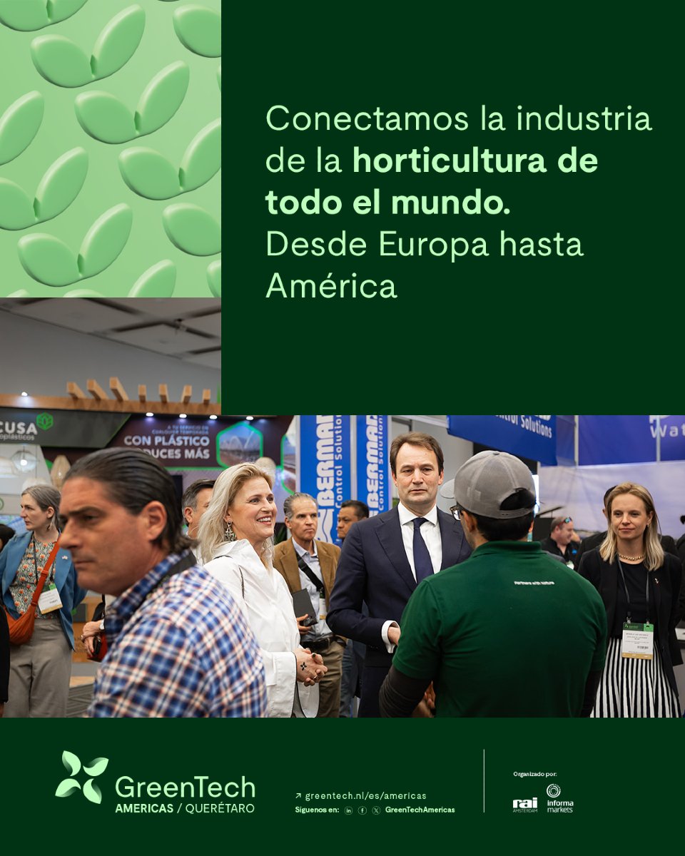 🌍  En GreenTech Americas estamos orgullosos de formar parte de una plataforma global que promueve el intercambio de conocimiento y soluciones innovadoras para el sector hortícola. 

Conoce más de nuestro evento aquí greentech.nl/es/americas