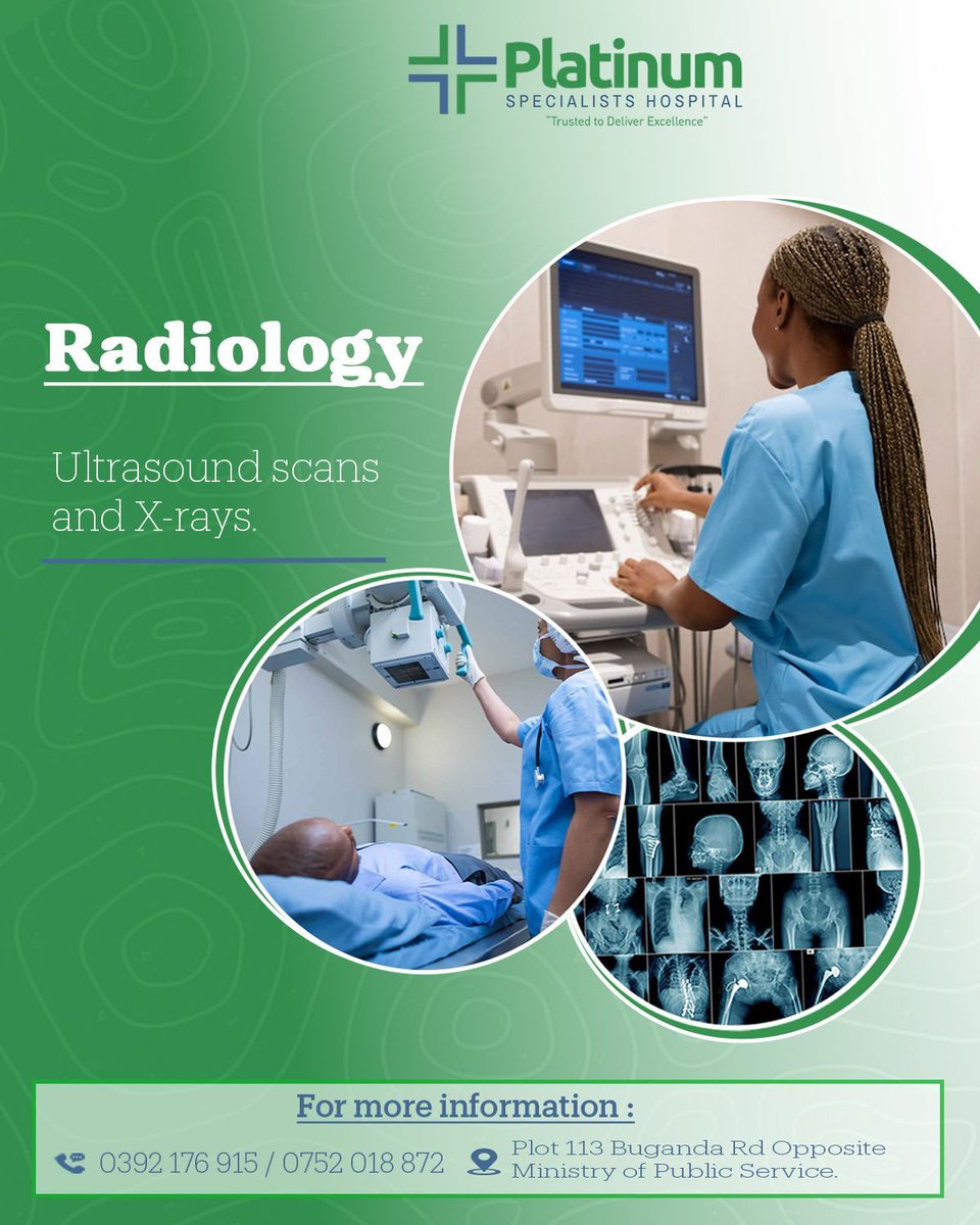 Our Radiology Department is fully equipped and functional 7 days a week, Day and night.

Visit us at Plot 113 Along Buganda Road or call 
039 2176915 / +256 752 018872 for appointments.