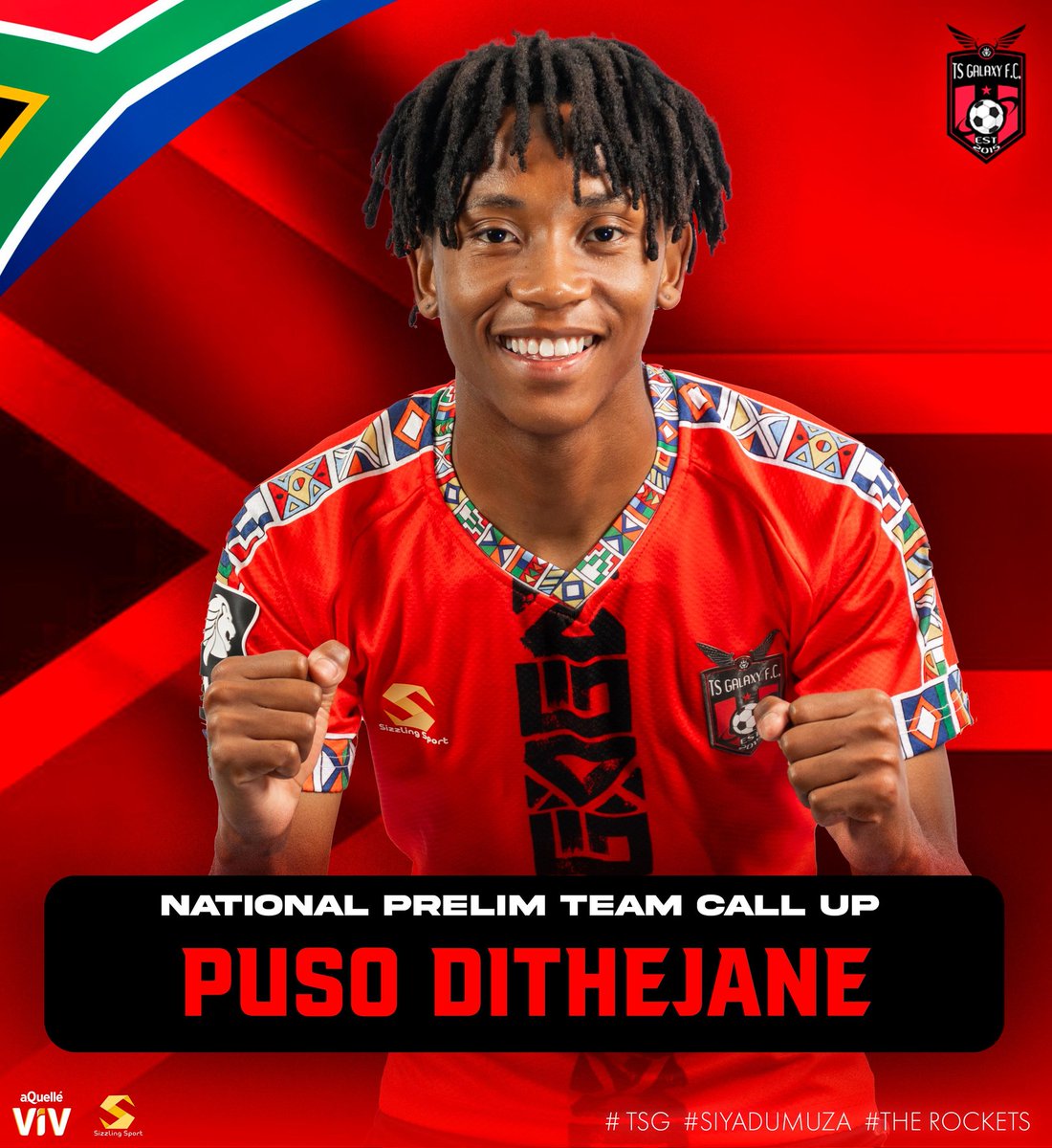 Congratulations to Puso Dithejane on being named in the Bafana Bafana preliminary squad 🇿🇦🔥

Hoping for another big step for our young star! 🚀

<a href="/aQuelle/">aQuellé</a> <a href="/aQuelleViV/">aQuellé ViV</a> 

#Siyadumuza 
#TheRockets 
#TSG
