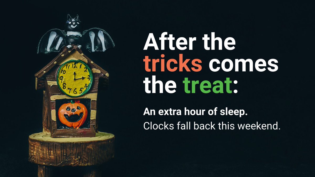 When the tricks of #Halloween fade, the treat is an extra hour of #sleep! Clocks #fallback this weekend.
Trouble adjusting? Talk to your doctor.  Get sleep tips: bit.ly/4hz3fe