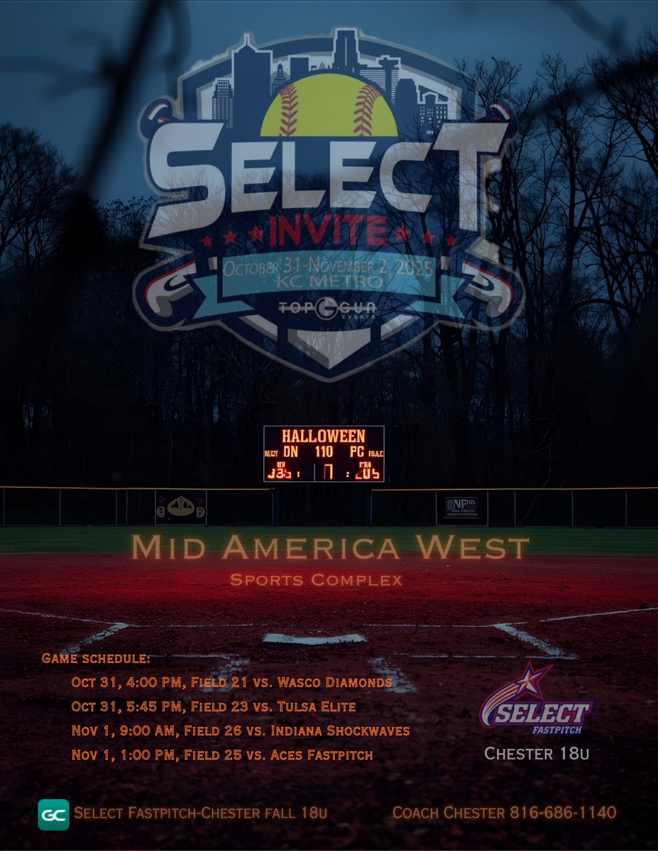 Playing at my home away from home this weekend in the <a href="/TopGunEvents/">Top Gun Events</a> Top Gun Select Invite. Come out and watch us play!
<a href="/jchester_12/">Jason</a> <a href="/ejonesrockchalk/">Eric Jones - Select Fastpitch</a> <a href="/TGETalent/">Top Gun Events-Talent</a> <a href="/MidwestPremierS/">Midwest Premier</a> <a href="/gobigrecruiting/">Go Big Recruiting</a> <a href="/Scout_ScottC/">College Scout</a> <a href="/TopPreps/">TOP PREPS - Free Sports News, Videos & Information</a> <a href="/CSAPrepStar/">PREPSTAR</a> <a href="/PrepSoftball/">Prep Softball 🥎</a> <a href="/DDSBandEvents/">Diamond Direction</a> <a href="/SBRRetweets/">Softball Recruiting Reposts</a>