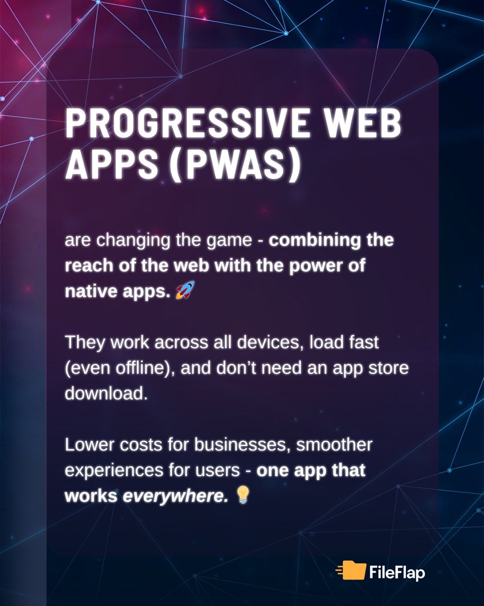 file_flap's tweet image. Web + App = PWA.

Fast, flexible, and built for the modern user. 🔥 

#FutureOfApps #PWA #technology