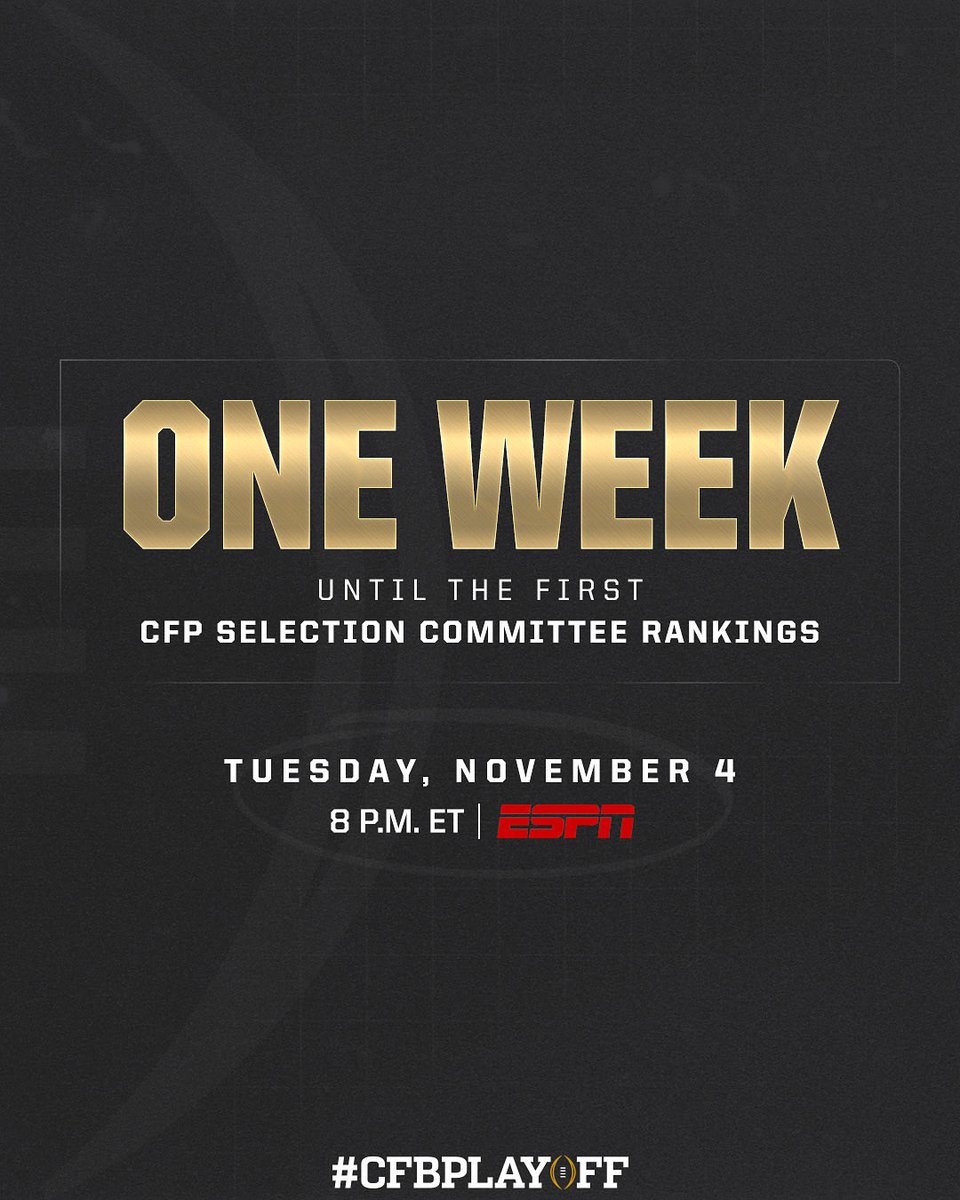One. More. Week. ⏰

Will your team be in the rankings next Tuesday? 👀

#CFBPlayoff