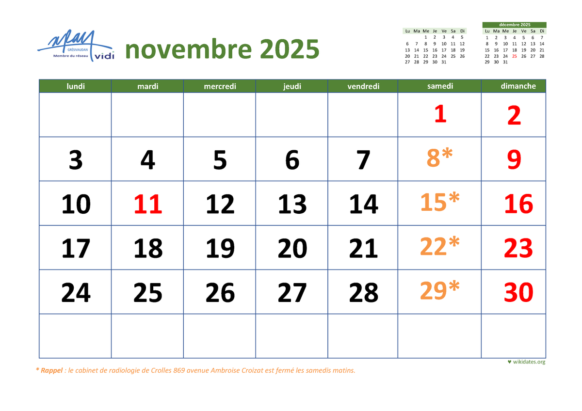 xraygresivaudan's tweet photo. Jours fériés en novembre : tous les sites seront fermés le samedi 1er novembre et le mardi 11 novembre. https://t.co/pQkUyxY8fY