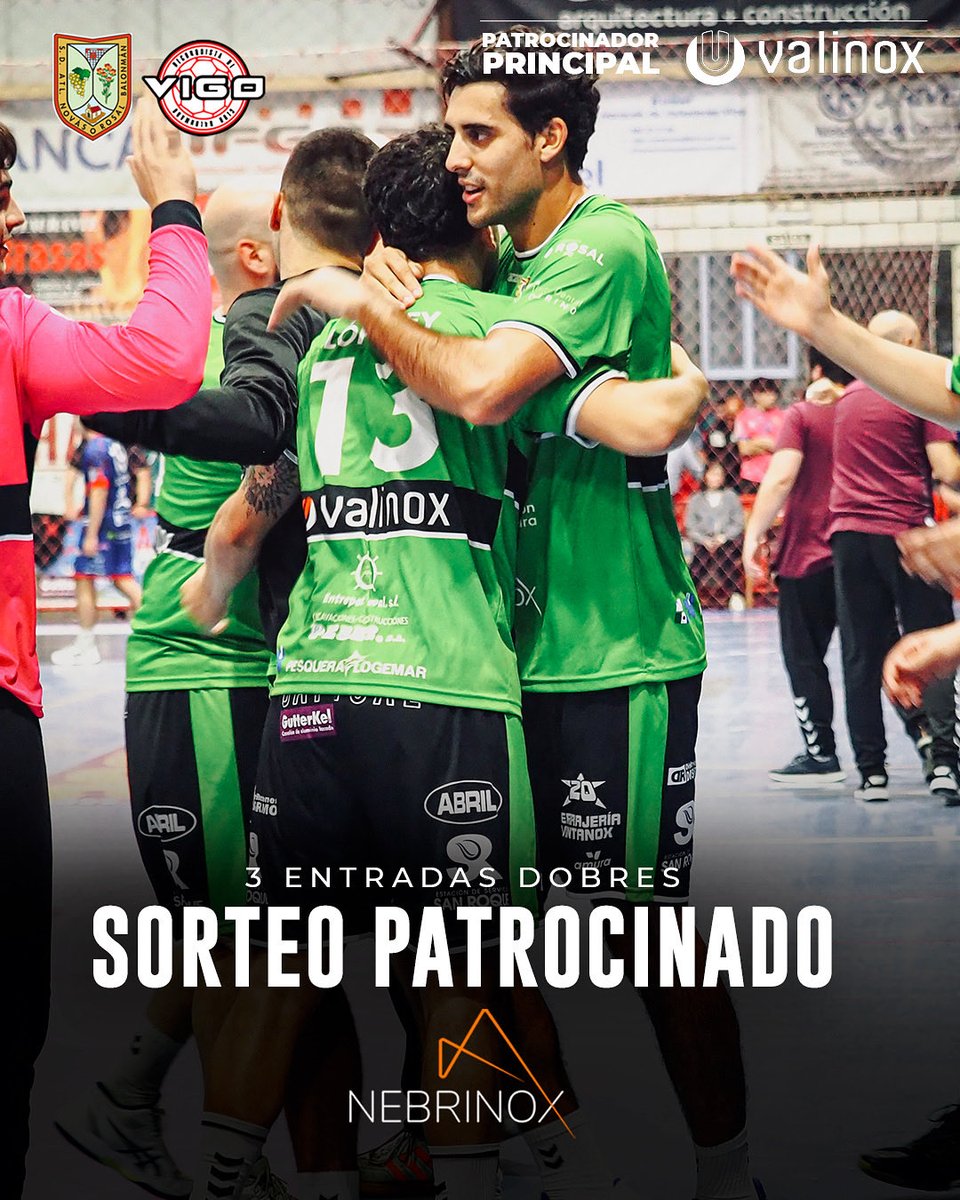 🎁 NOVA OPORTUNIDADE DE VIVIR O PARTIDAZO!

Grazas a Nebrinox, temos 3 entradas dobres para que veñas animar ao Valinox Novás dende as bancadas! 🤾🏻‍♂️🔥

📅 Este sábado ás 18:00 h no Rosal

Para participar participa no sorteo en Instagram ou Facebook