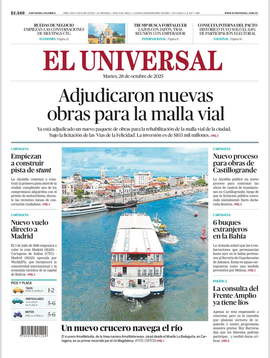 🛳️ Lo que significa un segundo crucero por el río Magdalena va más allá de lo anecdótico: es inversión en los municipios, dinamización de la economía y orgullo regional.

En Bolívar soñamos en grande 🇱🇹

#SomosNoticia
<a href="/ElUniversalCtg/">El Universal</a>