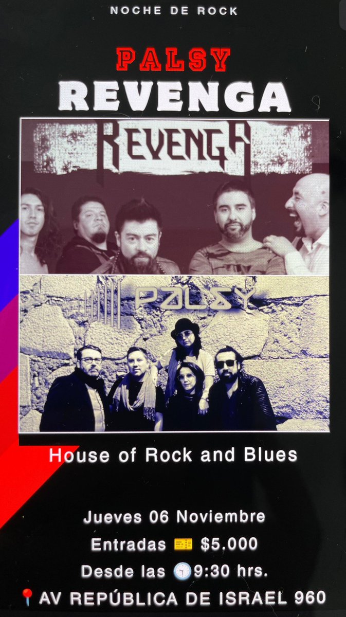 PalsyCl's tweet photo. Anda a vernos!!! 
@PalsyCl + @BandaRevenga 
En el House of Rock &amp; Blues. 

Jueves 06 de noviembre 
#mujeresquehacenruido #chile #rock #pop #música #indie #indierock #indiepop #indiemusician #indiemusic #indiechileno #chileanmusic #chileanrock 
 #musicachilenacl  #musicachilena https://t.co/WTOKhpGxpQ