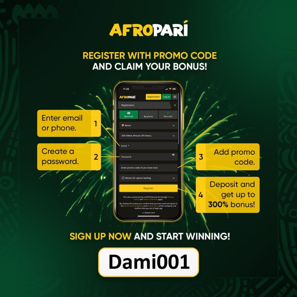 Wake up boom on AFROPARI 

Booking Code: D18AV

Don’t have an AFROPARI yet? 

Register here 
👉🏻 afro-pari.cc/46V1Fi1 

Promo code 
👉🏻 Dami001