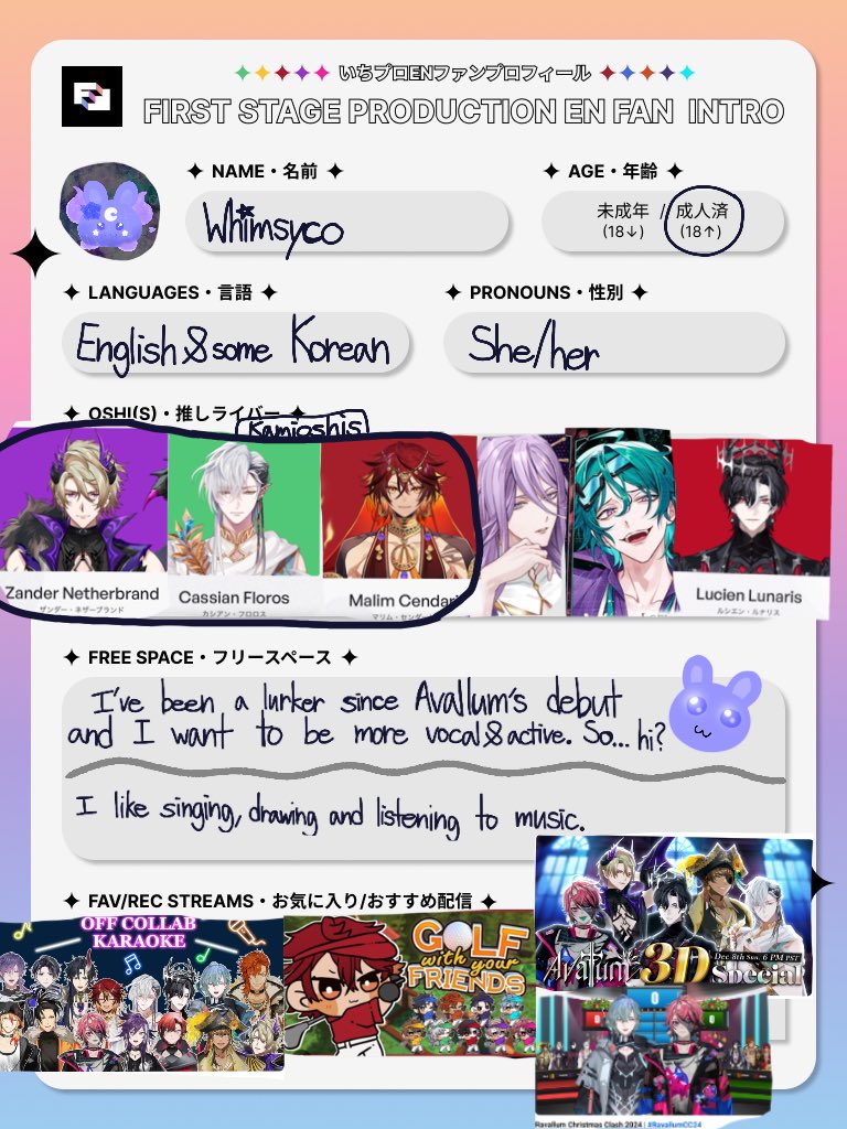 Whimsyco_YIPPEE's tweet image. #FSPENintro #FSPIntro
Hi, lurker coming out of hiding here! 👋
I’m a part time fan artist and I would love to be oomfs! 💖🫶🫰