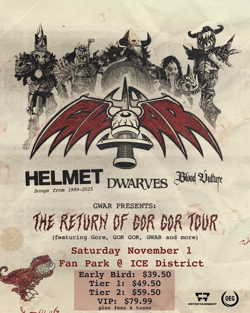 🤘F7 Entertainment &amp; OEG Sports and Entertainment present Gwar at Fan Park @ ICE District this Saturday with Helmet, The Dwarves, and Blood Vulture!

🎫 Wanna check it out?? Enter here for your chance to win: 957cruzfm.ca/2025/10/28/win…