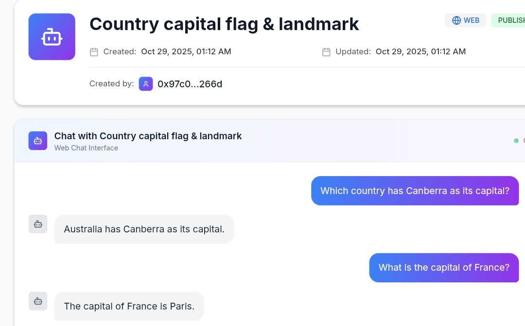 mahabir_gope's tweet image. I built a smart chatbot for students using the Inflectiv dataset

It can answer questions about countries, capitals, flags, and famous landmarks, making learning fun and interactive.

#Education #AIForStudents #GeographyQuiz