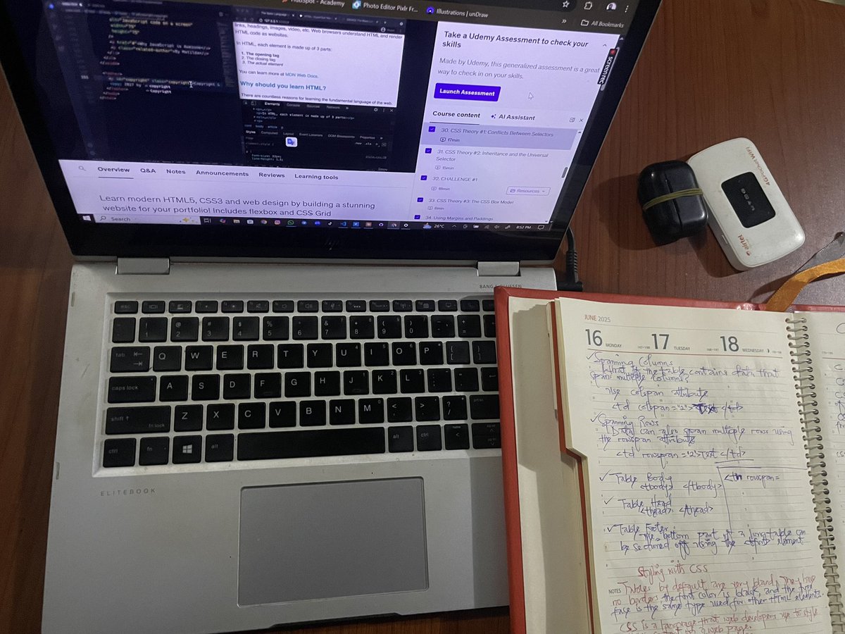 thethinkingD's tweet image. My CSS class has started quite well & so far, I’m having fun 😀 
@jonasschmedtman has to be one of the best instructors on @udemy 
I’ve learned about declaration block, inline, Internal & external CSS, styling text, combining selectors, class & id selectors, and colors.
#CSS
